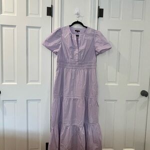 Quince 100% Organic Cotton Poplin Tiered Maxi Dress Pastel Lilac Siize Large